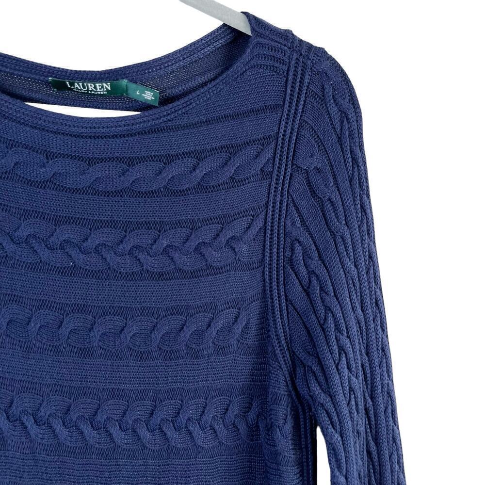 Lauren‎ Ralph Lauren Cable Knit Long Sleeve Sweater Tunic Navy Blue, Large - Picture 4 of 10